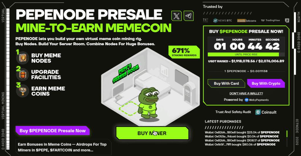 PEPENODE Launches Mine-to-Earn, Viral Pre-Sale Nearing  Million: Is This the Next Cryptocurrency Breakout?